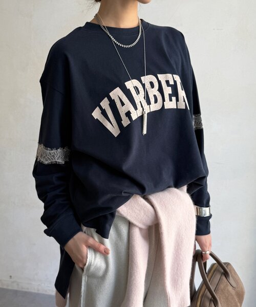 DouDou(ドゥドゥ)の「【WEB限定】袖レース切替ロゴTEE(Tシャツ/カットソー・レディース・ネイビー/オフホワイト/ブラック・FREE)」の20枚目の写真
