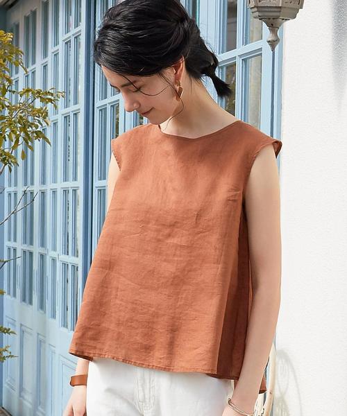 green label relaxing（グリーンレーベルリラクシング）の「CB ハードマンズリネン FLA N/SL ブラウス◆（シャツ/ブラウス・レディース・ホワイト/ブラック/オレンジ系その他・FREE）」の3枚目の写真