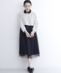 merlot plus | ドット×チュールドッキングワンピース7339(ワンピース)