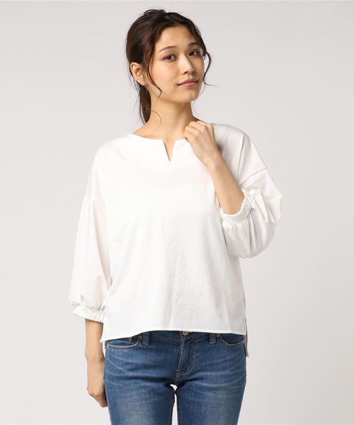 koe（コエ）の「・キーネック袖ボリュームプルオーバー（Tシャツ/カットソー・レディース・オフホワイト/ライトブラウン/カーキ/ネイビー・FREE）」の12枚目の写真