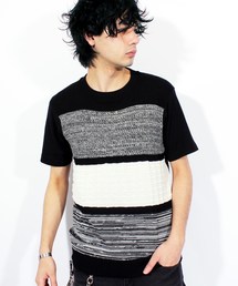 8(eight) | ボーダー ニット 切替 半袖Tシャツ(Tシャツ/カットソー)