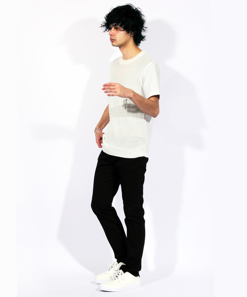 ８(eight)（エイト）の「ボーダー ニット 切替 半袖Tシャツ（Tシャツ/カットソー・メンズ・ホワイト/ブラック/ネイビー・LARGE/X-LARGE/MEDIUM）」の4枚目の写真