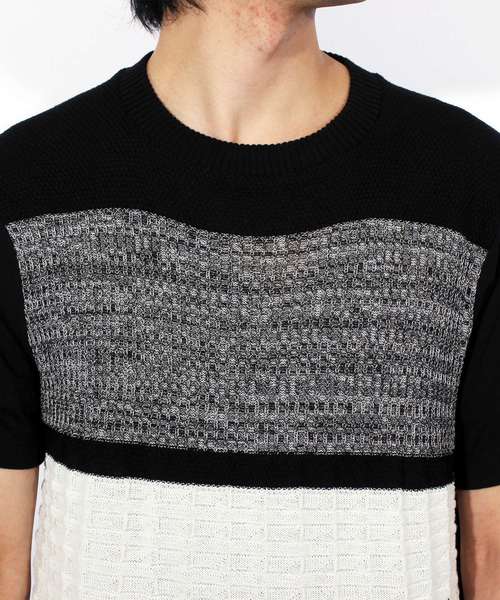 ８(eight)（エイト）の「ボーダー ニット 切替 半袖Tシャツ（Tシャツ/カットソー・メンズ・ホワイト/ブラック/ネイビー・LARGE/X-LARGE/MEDIUM）」の9枚目の写真