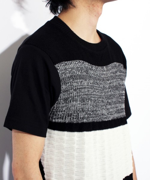 ８(eight)（エイト）の「ボーダー ニット 切替 半袖Tシャツ（Tシャツ/カットソー・メンズ・ホワイト/ブラック/ネイビー・LARGE/X-LARGE/MEDIUM）」の11枚目の写真