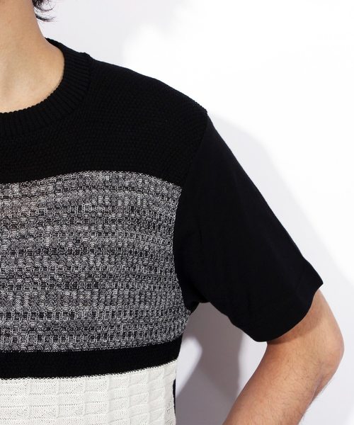 ８(eight)（エイト）の「ボーダー ニット 切替 半袖Tシャツ（Tシャツ/カットソー・メンズ・ホワイト/ブラック/ネイビー・LARGE/X-LARGE/MEDIUM）」の12枚目の写真