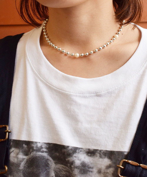 【e.m.／イーエム】パールボールチェーンネックレス　SILVER925 SILVER925パールボールチェーンネックレス/レディース/メンズ