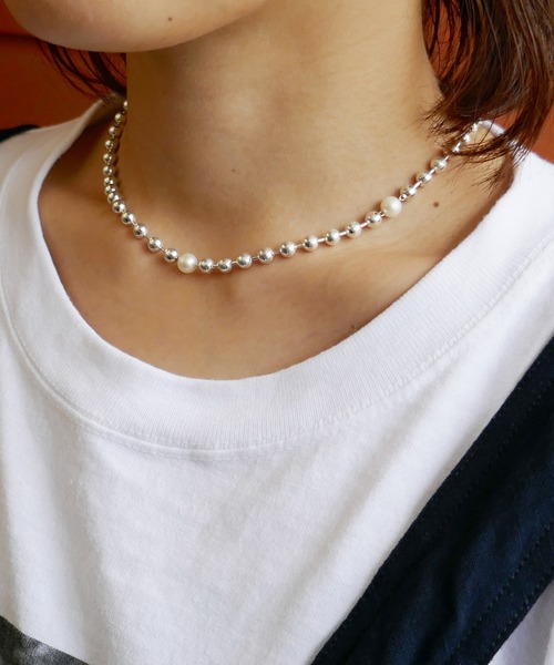SILVER925パールボールチェーンミックスネックレス/レディース