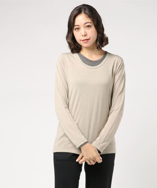 ARCHIVER(アーカイバ)の「【Bl】フェイクレイヤード長袖Tシャツ Uネック(Tシャツ/カットソー・メンズ・ホワイト/ブラック/ネイビー/グレー/チャコール/ワインレッド・MEDIUM/LARGE/X-LARGE)」の3枚目の写真