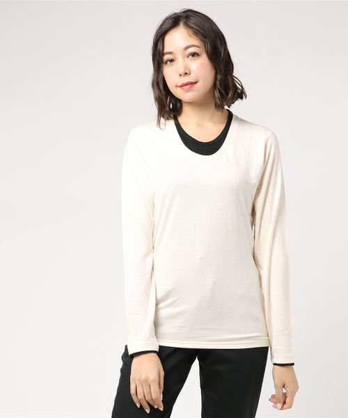 ARCHIVER(アーカイバ)の「【Bl】フェイクレイヤード長袖Tシャツ Uネック(Tシャツ/カットソー・メンズ・ホワイト/ブラック/ネイビー/グレー/チャコール/ワインレッド・MEDIUM/LARGE/X-LARGE)」の2枚目の写真