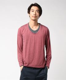 【Bl】フェイクレイヤード長袖Tシャツ Uネック