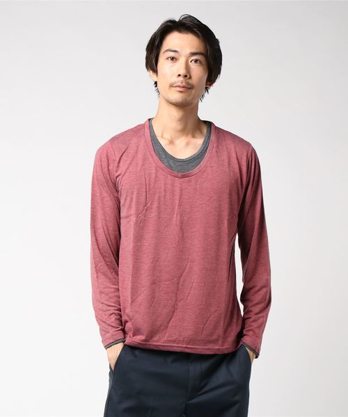 ARCHIVER(アーカイバ)の「【Bl】フェイクレイヤード長袖Tシャツ Uネック(Tシャツ/カットソー・メンズ・ホワイト/ブラック/ネイビー/グレー/チャコール/ワインレッド・MEDIUM/LARGE/X-LARGE)」の6枚目の写真