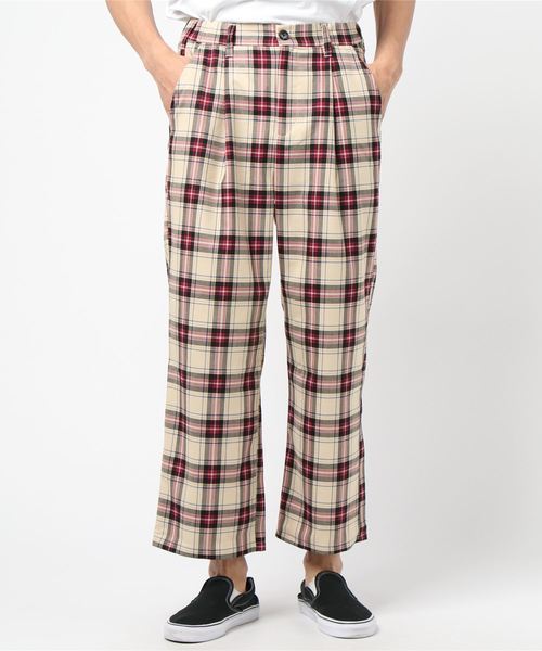 BURROWS(バローズ)の「チェックワイドパンツ(デニムパンツ・メンズ・ベージュ/ネイビー/ブラウン・M/L)」の10枚目の写真