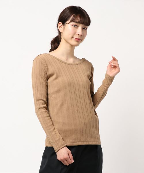 KOBE LETTUCE(コウベレタス)の「トタンテレコ素材リブカットソーバックオープントップス(Tシャツ/カットソー・レディース・ブラック/オフホワイト/イエロー/ホワイト系その他/キャメル・FREE)」の5枚目の写真
