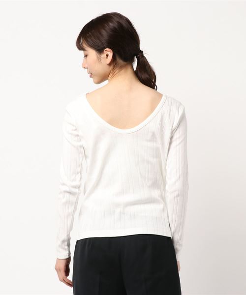 KOBE LETTUCE(コウベレタス)の「トタンテレコ素材リブカットソーバックオープントップス(Tシャツ/カットソー・レディース・ブラック/オフホワイト/イエロー/ホワイト系その他/キャメル・FREE)」の7枚目の写真