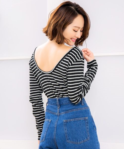 KOBE LETTUCE(コウベレタス)の「トタンテレコ素材リブカットソーバックオープントップス(Tシャツ/カットソー・レディース・ブラック/オフホワイト/イエロー/ホワイト系その他/キャメル・FREE)」の3枚目の写真