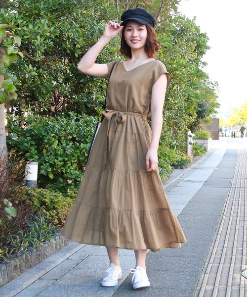 セール インド綿ウエストリボンティアードコットンフレンチスリーブエンパイアリゾートマキシワンピース ワンピース Social Girl ソーシャルガール のファッション通販 Zozotown