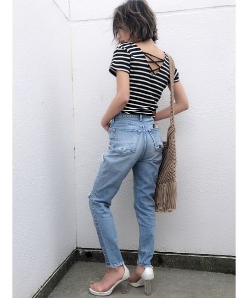 GYDA(ジェイダ)の「GROUNGE DAMAGE ペグトップデニムパンツ(デニムパンツ・レディース・ライトブルー/ブルー・SMALL/MEDIUM/X-SMALL)」の19枚目の写真
