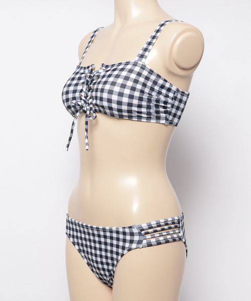 Dalfwin(ダールフィン)の「フロントアイレットレースアップビキニ(水着・レディース・ブラック/ストライプ/チェック・S/M/L)」の4枚目の写真