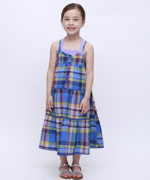 RUGGEDWORKS（ラゲッドワークス）の「マドラスチェックロングドレス（その他パンツ・キッズ・ブルー/ピンク・140cm/130cm/90cm/110cm/100cm/120cm）」の2枚目の写真