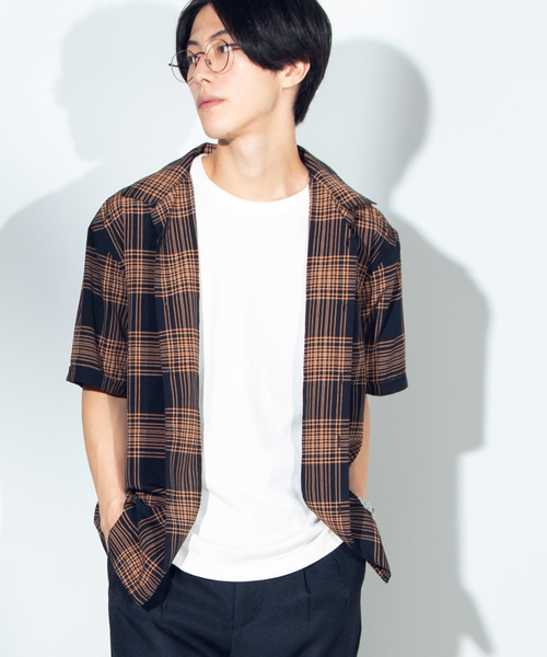 WEGO(ウィゴー)の「WEGO/チェック開襟ポプリンシャツ(シャツ/ブラウス・メンズ・ブラック/ベージュ/ブラウン・MEDIUM/LARGE)」の2枚目の写真