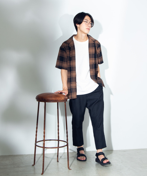 WEGO(ウィゴー)の「WEGO/チェック開襟ポプリンシャツ(シャツ/ブラウス・メンズ・ブラック/ベージュ/ブラウン・MEDIUM/LARGE)」の10枚目の写真