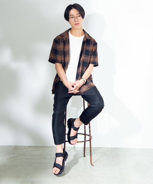 WEGO(ウィゴー)の「WEGO/チェック開襟ポプリンシャツ(シャツ/ブラウス・メンズ・ブラック/ベージュ/ブラウン・MEDIUM/LARGE)」の12枚目の写真