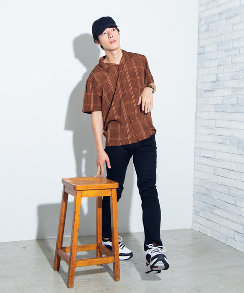 WEGO(ウィゴー)の「WEGO/チェック開襟ポプリンシャツ(シャツ/ブラウス・メンズ・ブラック/ベージュ/ブラウン・MEDIUM/LARGE)」の9枚目の写真