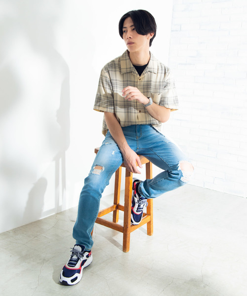 WEGO(ウィゴー)の「WEGO/チェック開襟ポプリンシャツ(シャツ/ブラウス・メンズ・ブラック/ベージュ/ブラウン・MEDIUM/LARGE)」の11枚目の写真