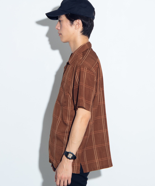 WEGO(ウィゴー)の「WEGO/チェック開襟ポプリンシャツ(シャツ/ブラウス・メンズ・ブラック/ベージュ/ブラウン・MEDIUM/LARGE)」の7枚目の写真