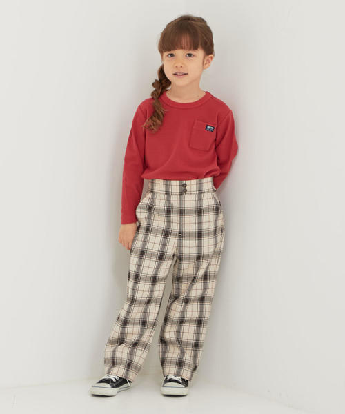 green label relaxing（グリーンレーベルリラクシング）の「ハイウエストチェックパンツ ベージュ（その他パンツ・キッズ・ベージュ・105/115/125/135）」の9枚目の写真
