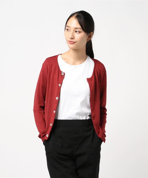 12Twelve Agenda(トゥエルブ アジェンダ)の「クルーネック多種ビジューモチーフニットカーディガン(カーディガン/ボレロ・レディース・ブラック/レッド/ラベンダー/グレイッシュベージュ/ダークラベンダー/オフホワイト・M)」の13枚目の写真