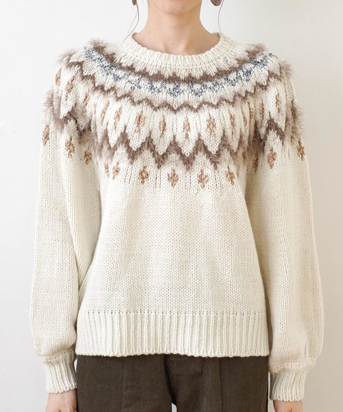 rectangle(レクタングル)の「ノルディックニットトップス(ニット/セーター・レディース・ベージュ/ブラウン/オフホワイト/グレー/ネイビー・FREE)」の9枚目の写真