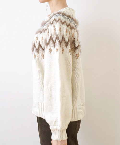 rectangle(レクタングル)の「ノルディックニットトップス(ニット/セーター・レディース・ベージュ/ブラウン/オフホワイト/グレー/ネイビー・FREE)」の11枚目の写真