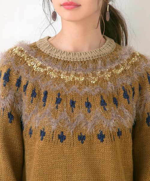 rectangle(レクタングル)の「ノルディックニットトップス(ニット/セーター・レディース・ベージュ/ブラウン/オフホワイト/グレー/ネイビー・FREE)」の12枚目の写真