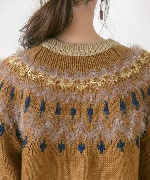 rectangle(レクタングル)の「ノルディックニットトップス(ニット/セーター・レディース・ベージュ/ブラウン/オフホワイト/グレー/ネイビー・FREE)」の13枚目の写真