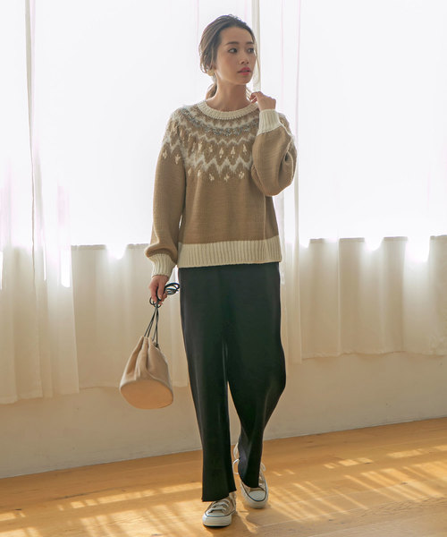rectangle(レクタングル)の「ノルディックニットトップス(ニット/セーター・レディース・ベージュ/ブラウン/オフホワイト/グレー/ネイビー・FREE)」の7枚目の写真