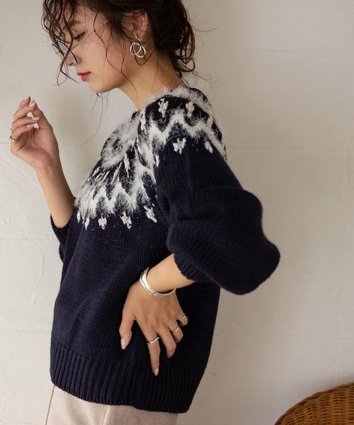 rectangle(レクタングル)の「ノルディックニットトップス(ニット/セーター・レディース・ベージュ/ブラウン/オフホワイト/グレー/ネイビー・FREE)」の20枚目の写真