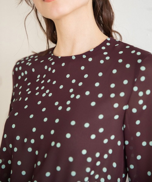 Munich(ミューニック)の「ポルカドットジョーゼットロングワンピース(ワンピース・レディース・ライトベージュ/ダークパープル/ブラック・FREE)」の11枚目の写真