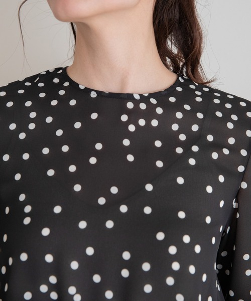 Munich(ミューニック)の「ポルカドットジョーゼットロングワンピース(ワンピース・レディース・ライトベージュ/ダークパープル/ブラック・FREE)」の19枚目の写真