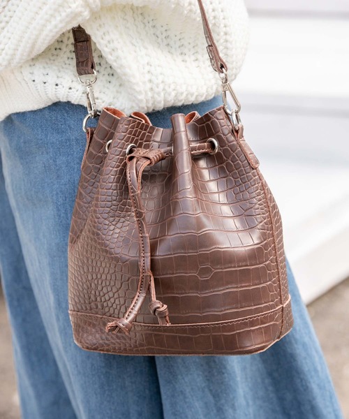 Edit Sheen（エディットシーン）の「クロコ型押し巾着ショルダーバッグ（ショルダーバッグ・レディース・ブラック/ブラウン・FREE）」の15枚目の写真