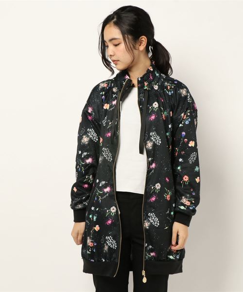 Scolar スカラー の 花ネコ宇宙柄 裏ボアbigパーカー パーカー Wear