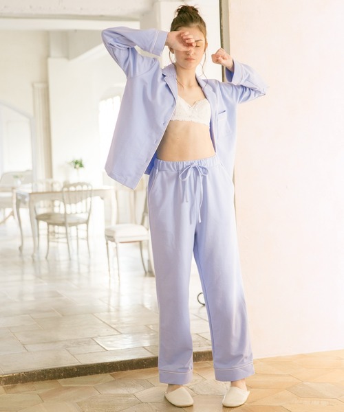 bijorie（ビジュリィ）の「裏毛パイピングパジャマ（ルームウェア/パジャマ・レディース・ブルー/アイボリー/ピンク・FREE）」の5枚目の写真