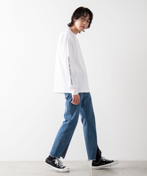 WEGO（ウィゴー）の「WEGO/シンプルスリーブロゴビッグシルエットロンT（Tシャツ/カットソー・メンズ・ブラック/イエロー系その他/ホワイト・LARGE/SMALL/MEDIUM）」の5枚目の写真