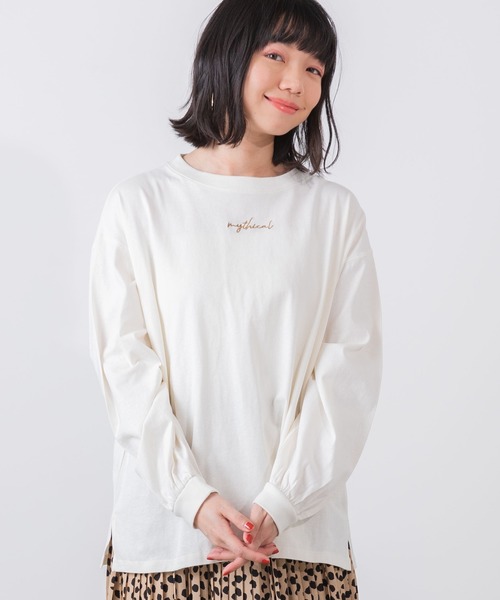 WEGO(ウィゴー)の「WEGO/ボリュームスリーブロゴロンT(Tシャツ/カットソー・レディース・ベージュ/サックスブルー/ピンク/アイボリー・FREE)」の2枚目の写真