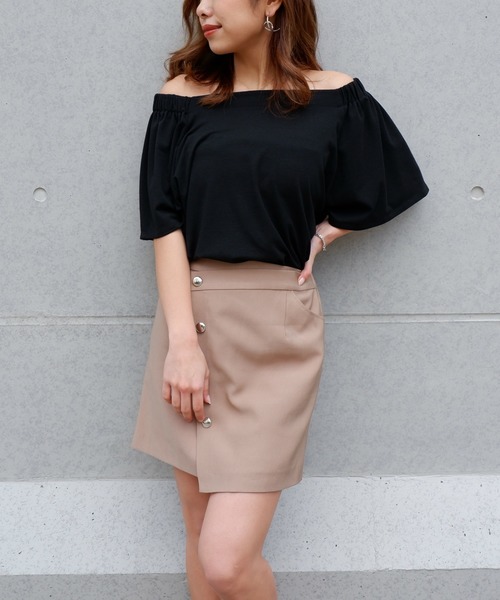 SPIRALGIRL（スパイラルガール）の「ラップ風ミニスカート（スカート・レディース・ブラック/キャメル・FREE）」の5枚目の写真