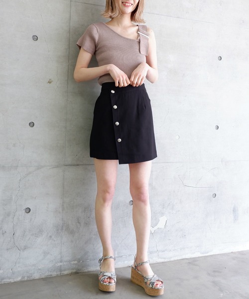 SPIRALGIRL（スパイラルガール）の「ラップ風ミニスカート（スカート・レディース・ブラック/キャメル・FREE）」の6枚目の写真