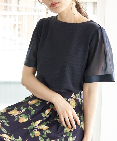 ROPE' PICNIC(ロペピクニック)の「シアースリーブトップス(Tシャツ/カットソー)」|ネイビー