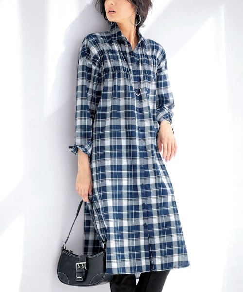 チェック柄ロング丈シャツワンピース シャツワンピース Belluna Plus ベルーナ のファッション通販 Zozotown
