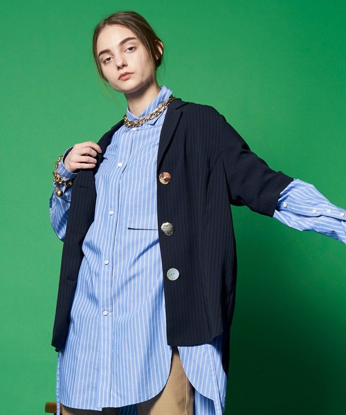 MAISON SPECIAL（メゾンスペシャル）の「ウールライクシャツジャケット【MAISON SPECIAL/メゾンスペシャル】■セットアップ対応■（シャツ/ブラウス・レディース・チャコールグレー/ブラウン/ネイビー・FREE）」の3枚目の写真