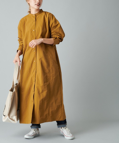 PUAL CE CIN(ピュアルセシン)の「スタンドカラー前開きワンピース(ワンピース・レディース・ブラック/ベージュ/キャメル・FREE)」の3枚目の写真